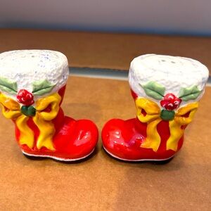 Vintage Christmas Red Santa Boots Salt and Pepper Shakers